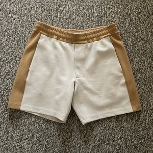 These are Ralph Lauren tan and white doubleface shorts